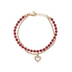 AVON "DOUBLE LAYER BEAD AND CHARM BRACELET" (RARE) RED ~ NEW!!!